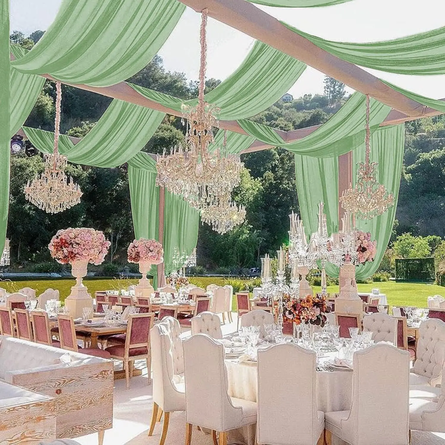 

White Ceiling Drapes for Weddings Wedding Arch Draping Fabric Chiffon Sheer Curtain for Party Ceremony Wedding Decoration