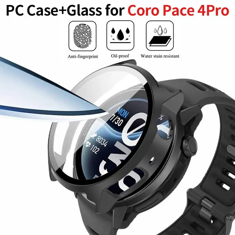 Case for Coros Pace 4Pro Tempered Glass Screen Protector Hard PC Protective Bumper for Coros Pace4Pro Cover Accessories