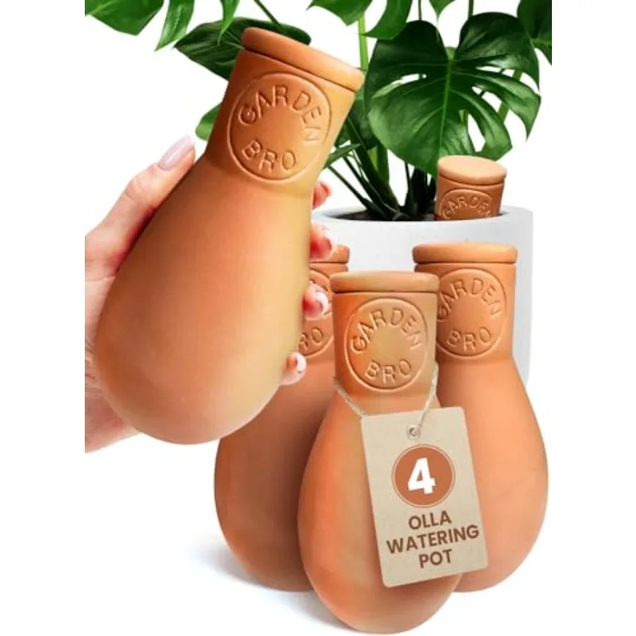 4 Pcs Ollas Terracotta Watering Pots - Terracotta Self Watering Globes For 1-week Easy To Refill - Clay Garden Olla Pots Plant