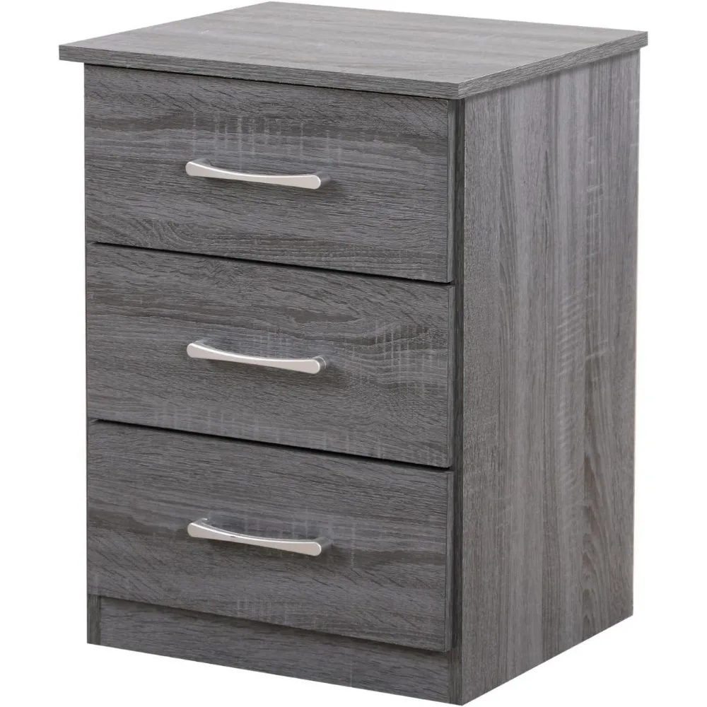 Bedroom Bedside Table 3 Drawer Nightstand in Gray Home Furniture