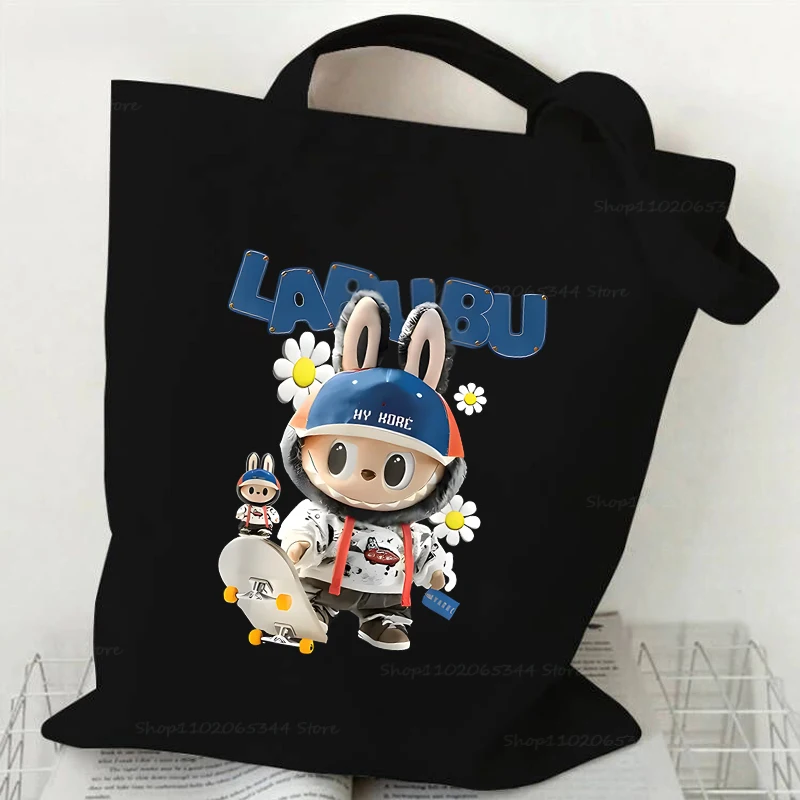 New Labubu Series Shoulder Bag Women Cartoon Funny Shopping Canvas Tote Bags Student Travel Fashion Labubu Women Outdoor Handbag