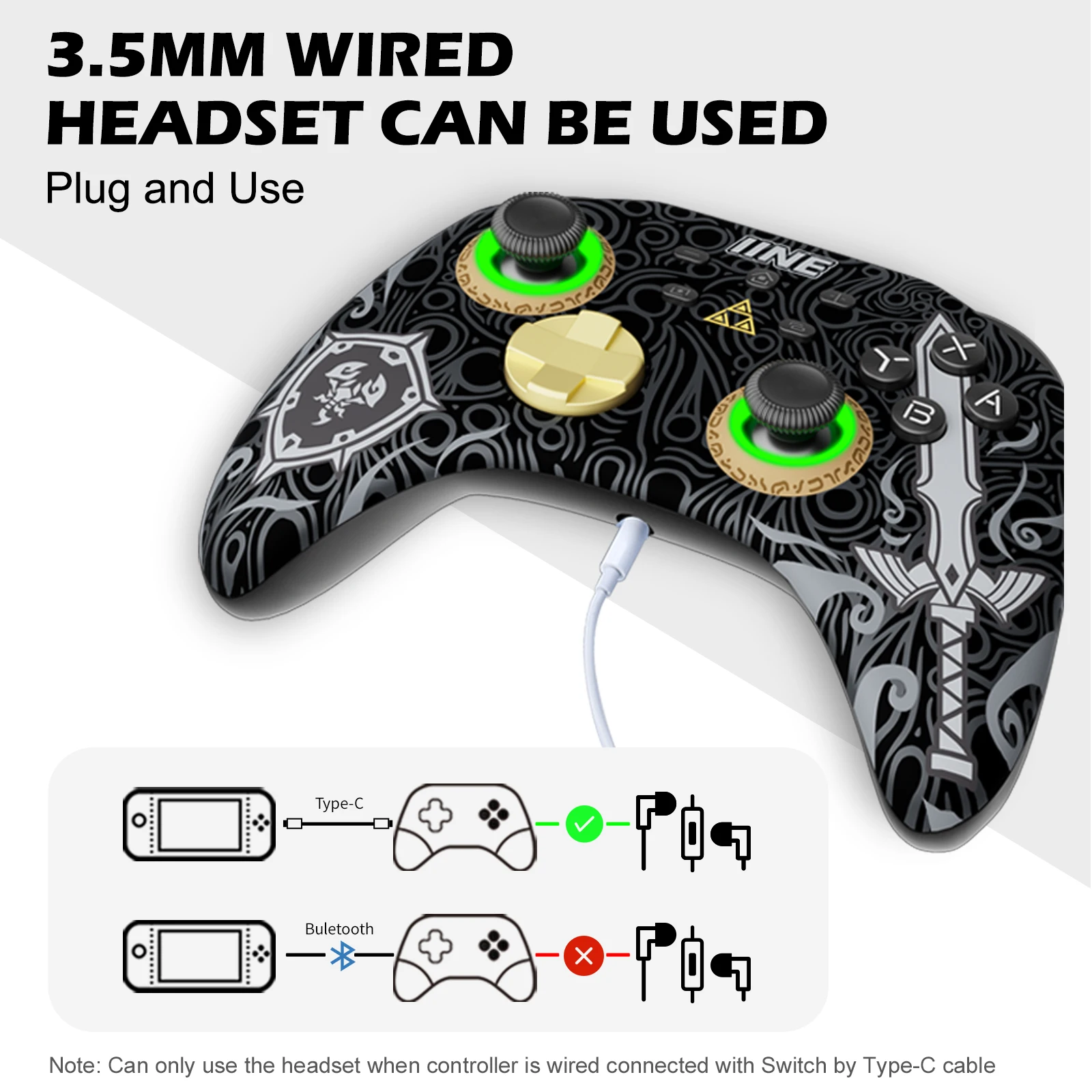 IINE Ares Wireless  6-Axis Gyro Controller with Headset Jack RGB Light compatible For Switch PC Steam IOS Android Steam Phone