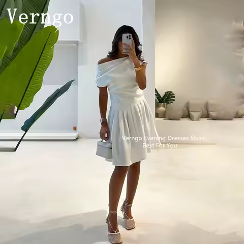 Verngo White Short Party Dress Simple A Line Prom Gown Ankle Length Evening Dress For Women Saudi Arabic Prom Dress Outfit