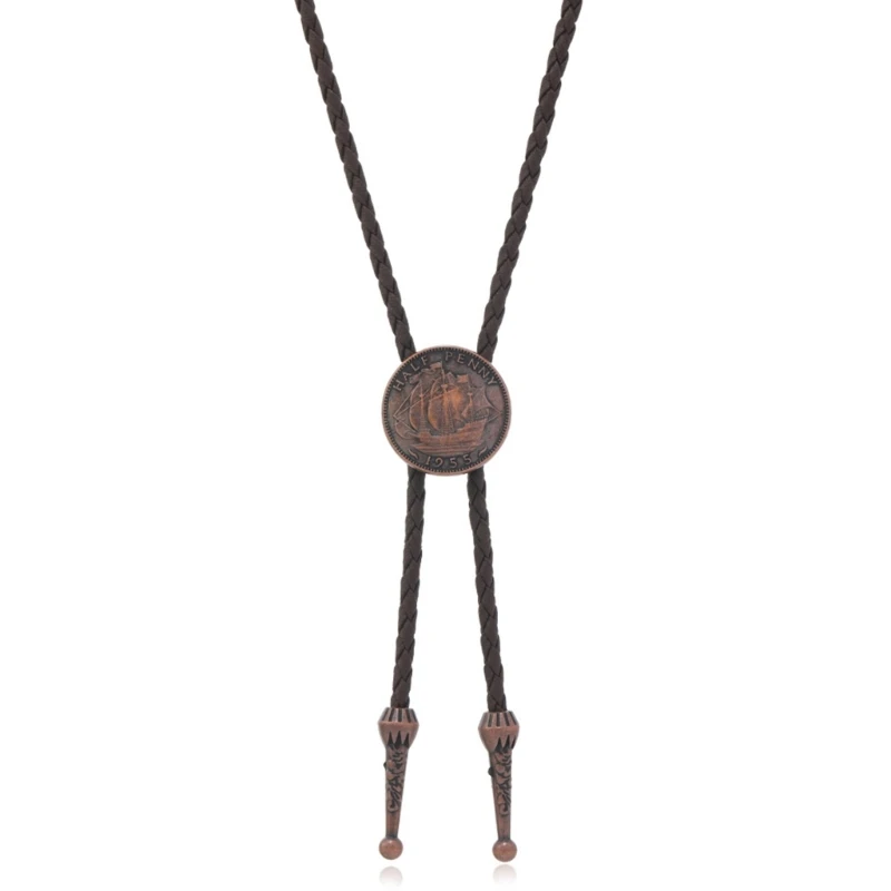 Elegant Bolo Tie with Sailboats Pendant Cowboy Sailboats Necktie Western Necklace Cool Bola Tie Western Cowboy Costume