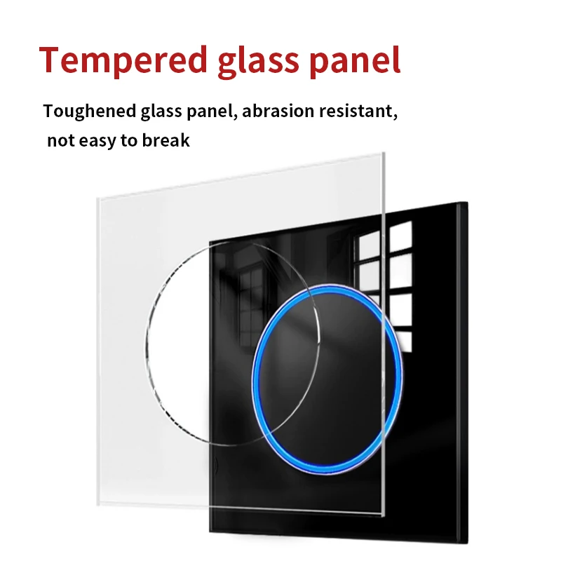European UK FR Luxury LED Wall Light Switch Socket, 1 2 3 4 Group 2 Way on/off Tempered Glass Round Button Home EU Switch Panel - Image 4