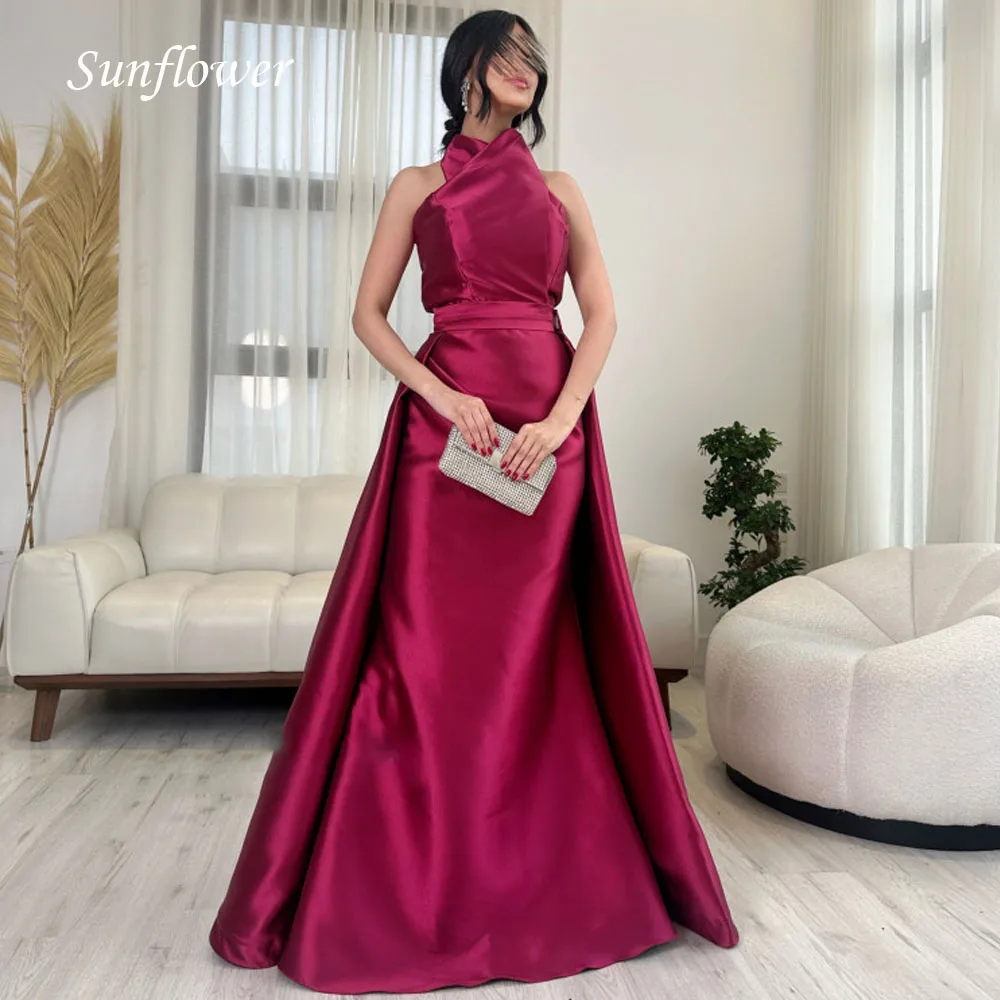 

Sunflower Halter Prom Gowns Sleeveless Mermaid Evening Dress Slim Pleat Party Dress 2023 Satin High-end Custom Floor-Length