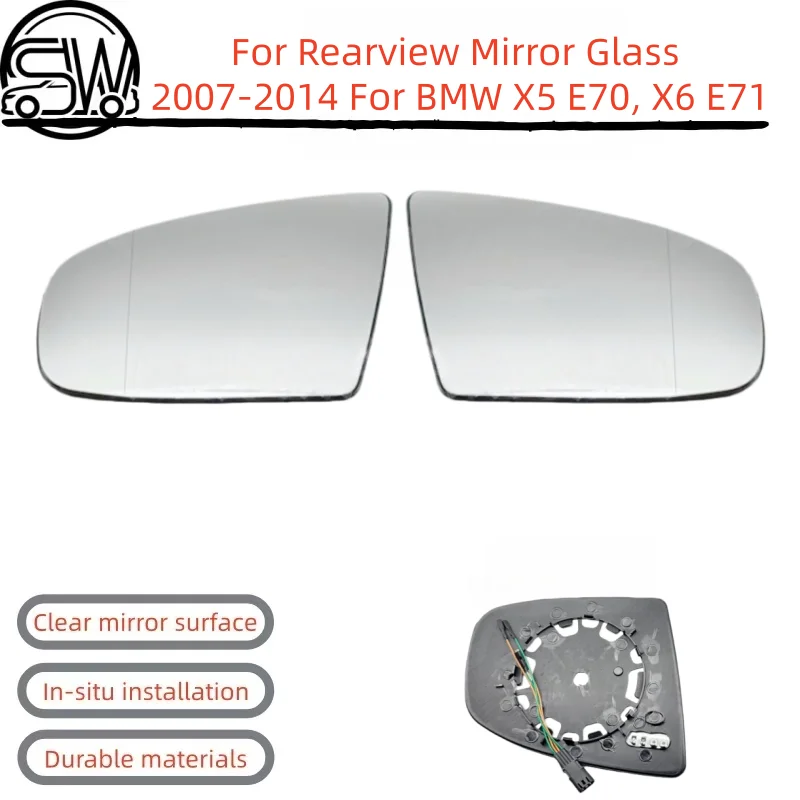 For Rearview Mirror Glass 2007‑2014 For BMW X5 E70, X6 E71 With Heating,4‑Pin Connector With Wiring Harness.