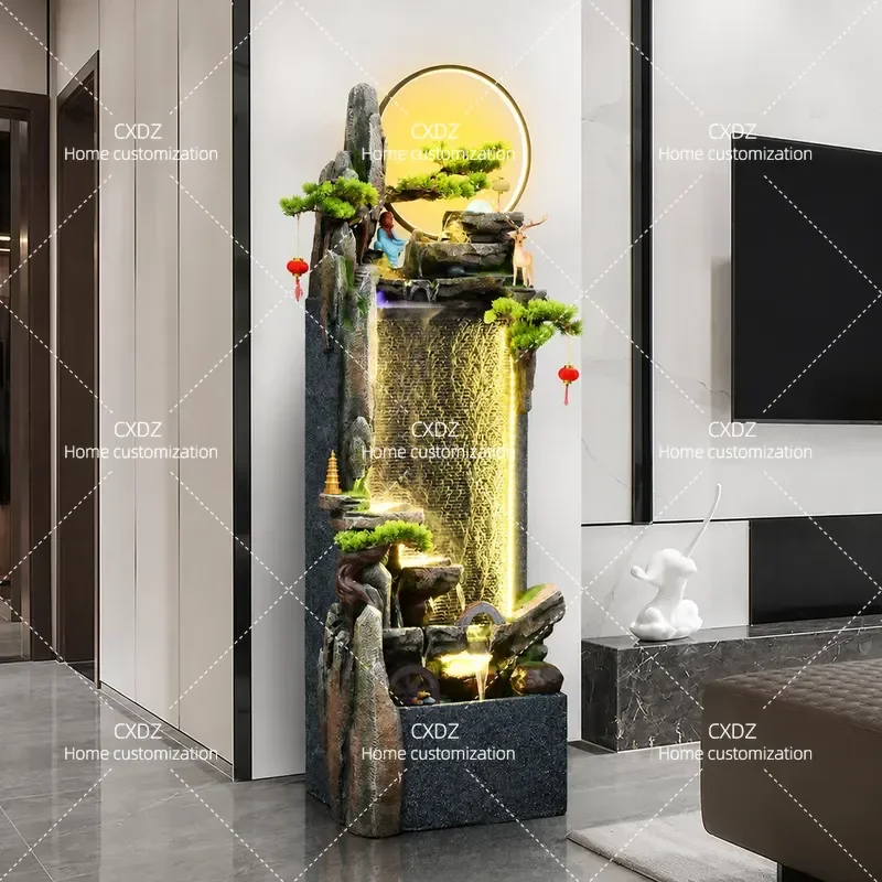 Rockery Waterfall Fountain Lucky Ornament Alpine Style Living Room Office Circulating Water Landscape for Housewarming