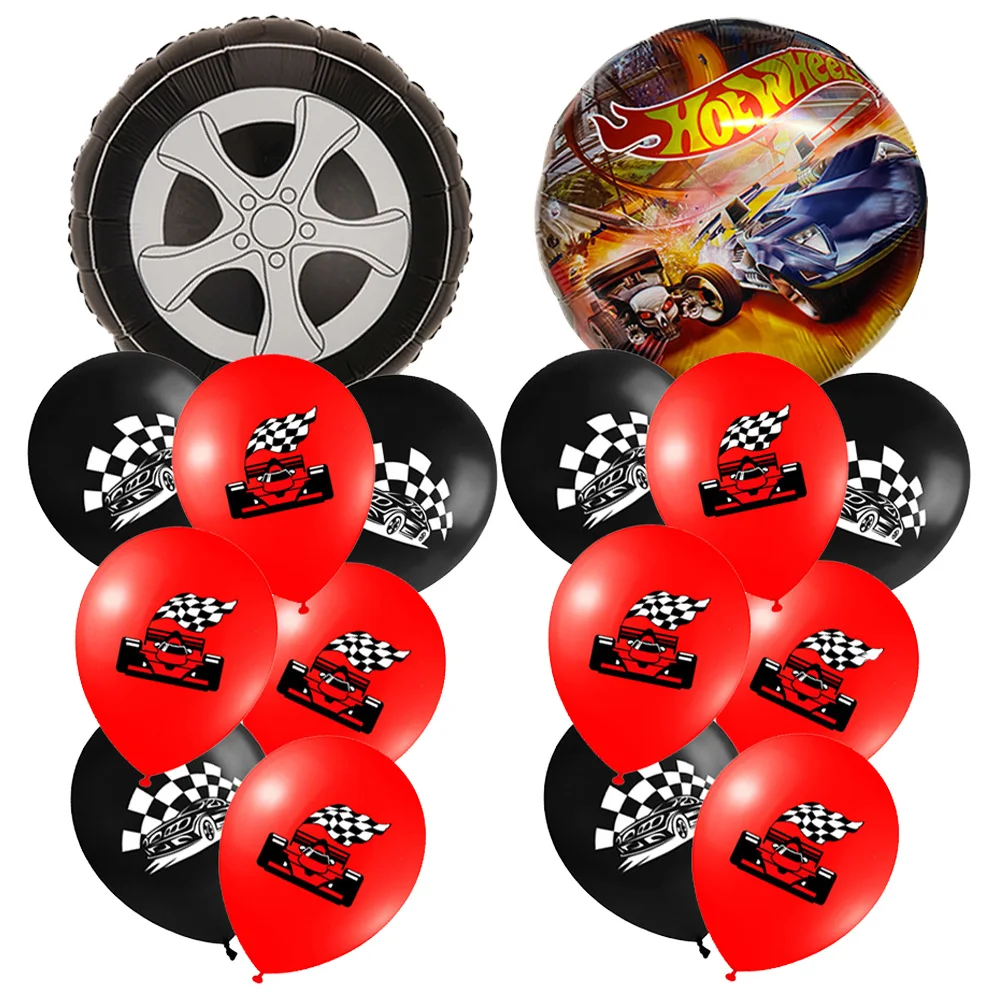 

12Pcs Race Car Wheel Kids Children Birthday Party Baby Shower Decoration Tire Foil Balloons Black and White Checkered