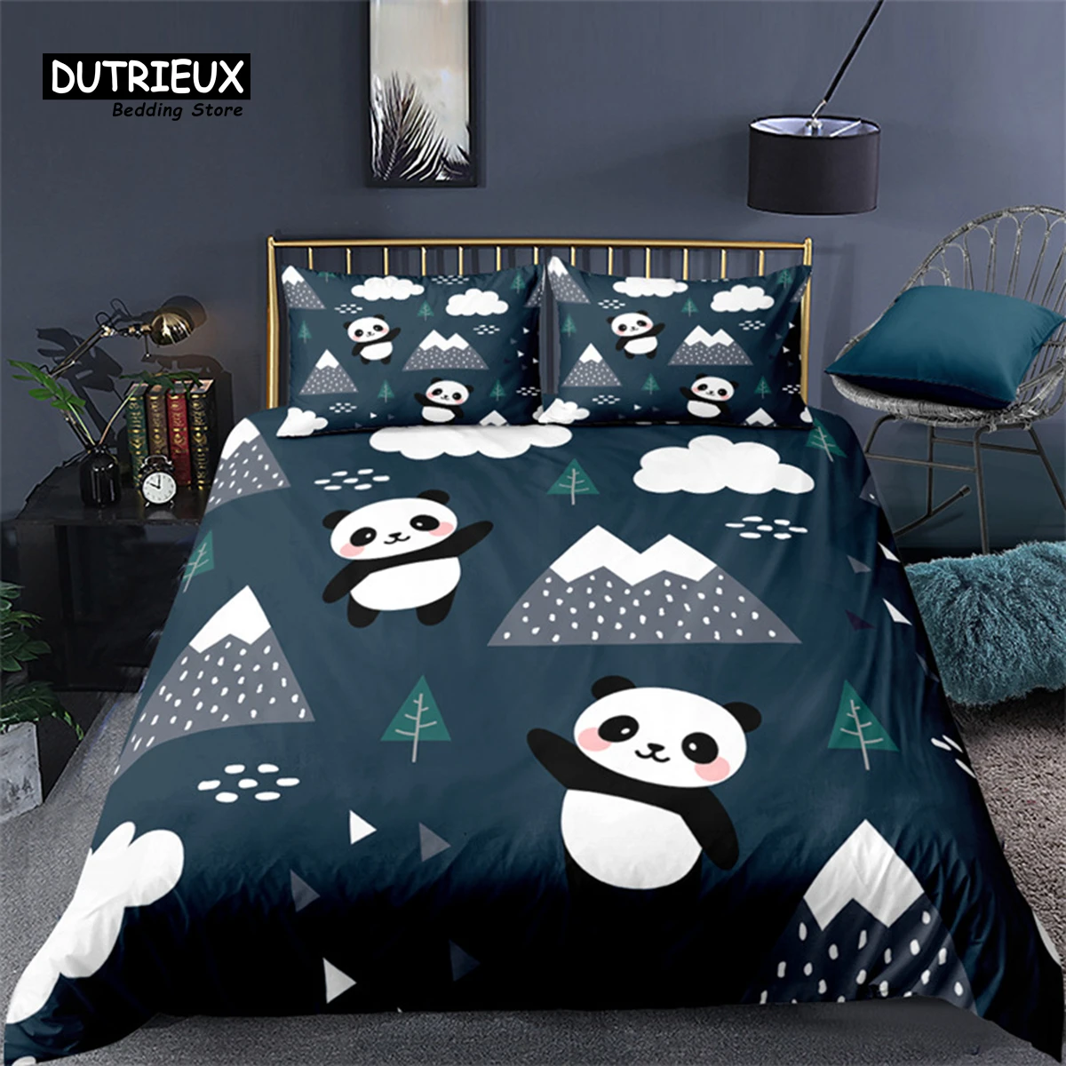 Cartoon Animals Bedding Set For Kids Children Panda Dinosaur Print Duvet Cover Set Comforter Cover With Pillowcase Bedroom Decor