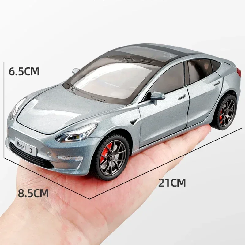 Simualtion 1:24 Scale Tesla Model3 Alloy Car Model with Sound and Light Pullback Diecast Metal Voiture Miniature Boys Car Toys