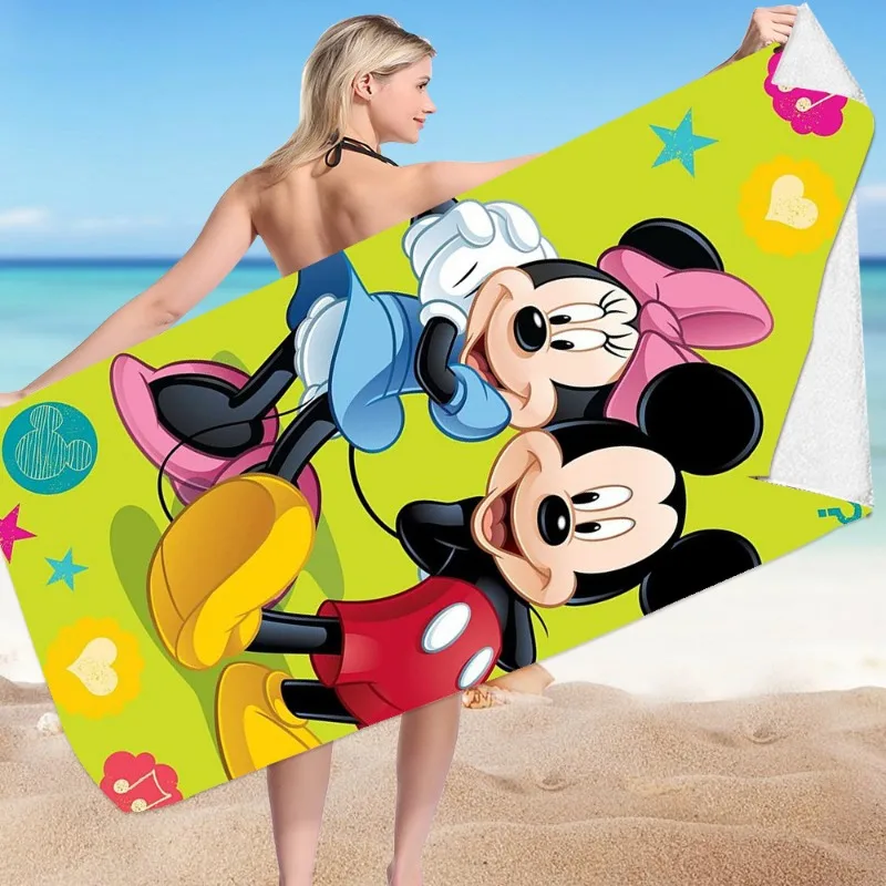 Mickey Minnie Cartoon Beach Towel Anime Mickey Mouse Bath Towel Fluff Absorbs Water Bathroom Child Birthday Gifts Swimming Pool