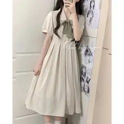 Plus Size 5XL 150kg Summer Sweet Dress Women Casual Long Dress White Color Bow Neck Female Short Sleeve Loose Dresses Vestidos