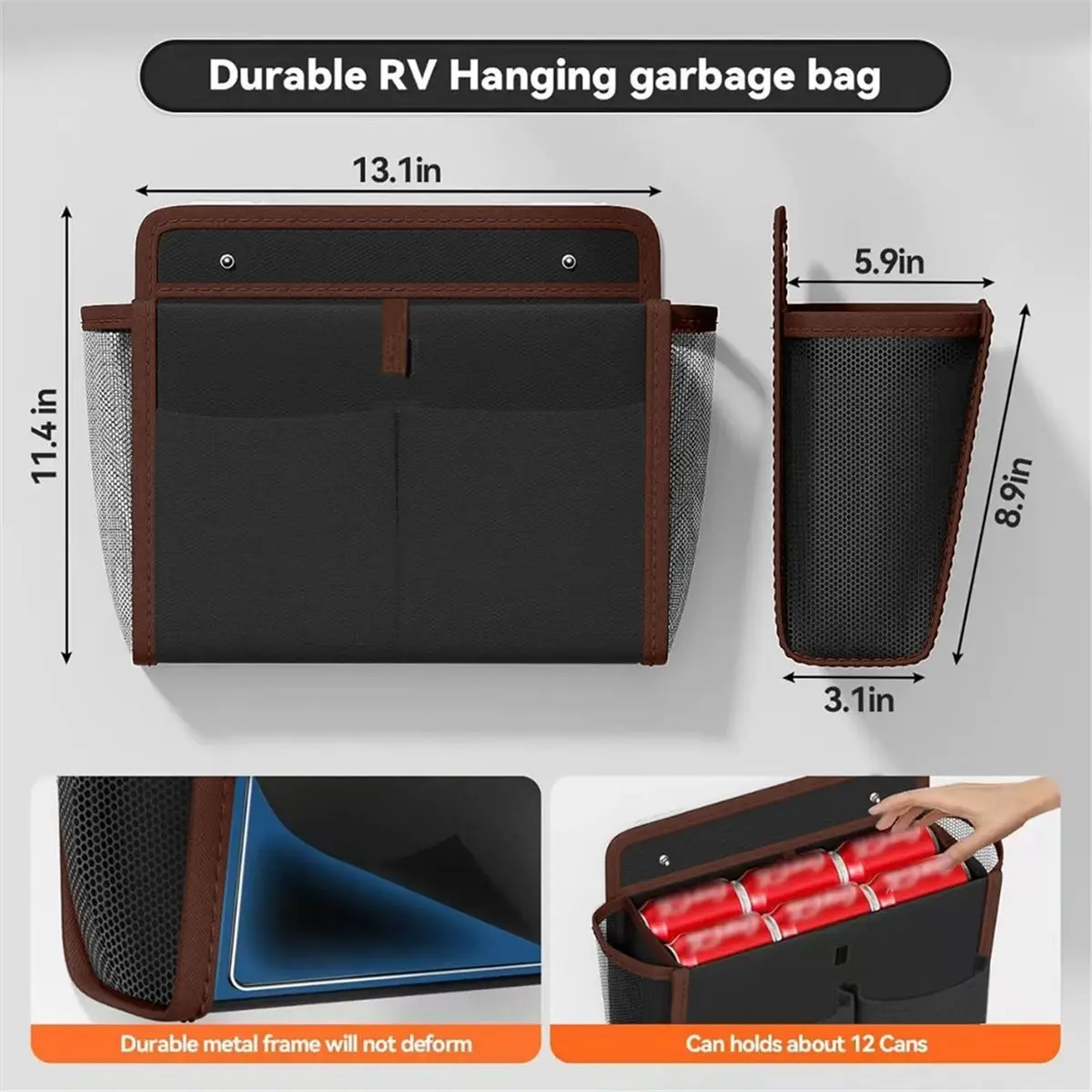 Home Tool Black Storage Bag Wall-Mounted Multi-Compartment Door Organizer Side Pockets Large Capacity Mesh Pocket Organizer