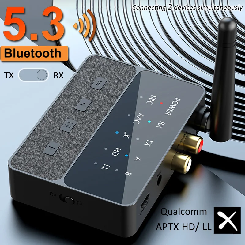 

2 In 1 Bluetooth 5.3 Audio Transmitter Receiver Aptx HD Low Latency 3.5mm AUX Wireless Adapter for TV PC Car Speaker Long Range