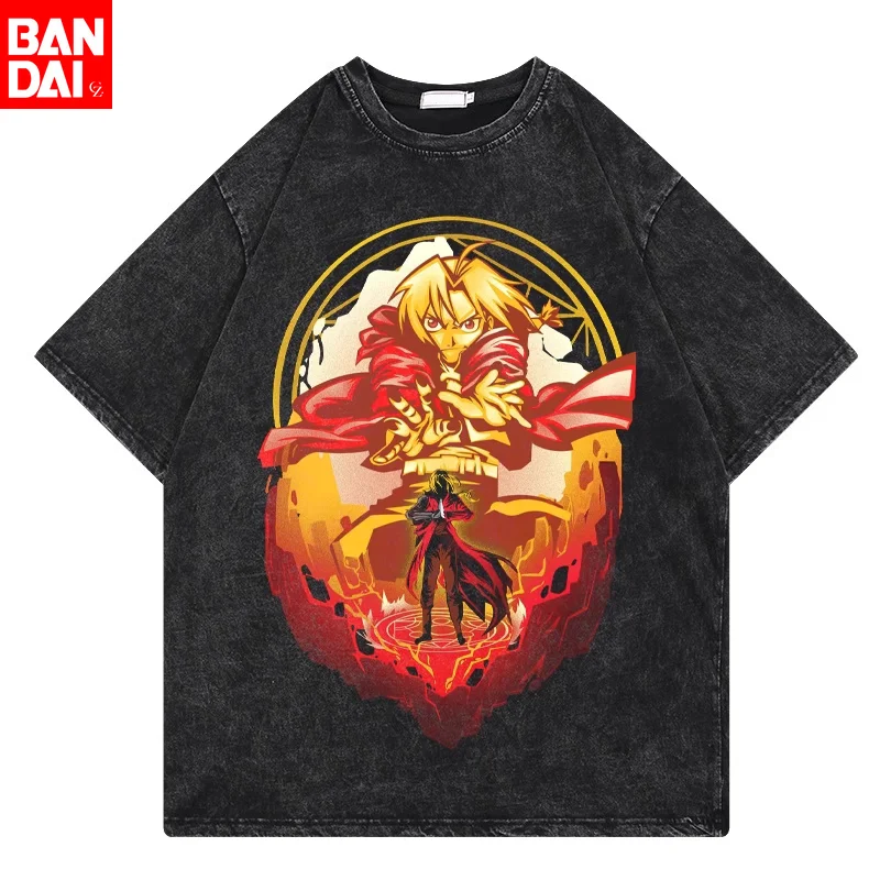 

Футболка Fullmetal Alchemist Edward Elric Layered Red Gold Transmutation Vintage Washed, летняя графическая футболка 2026 года для мужчин и женщин