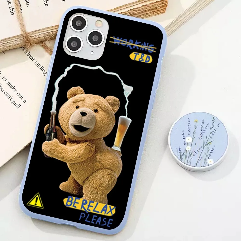 Cute Teddy Bear Beer Phone Case For IPhone 14 11 12 13 Mini Pro Xs Max 8 7 6 6S Plus X XR Solid Candy Color Case