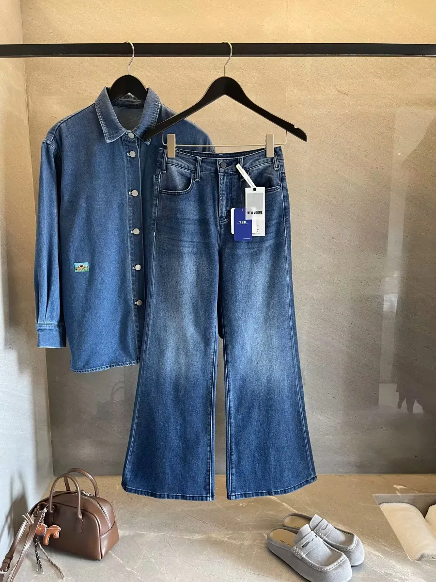 

Джинсы с высокой талией и широкими штанинами, удлиненные, утягивающие, модные, универсальные, из хлопка, зимние, женские