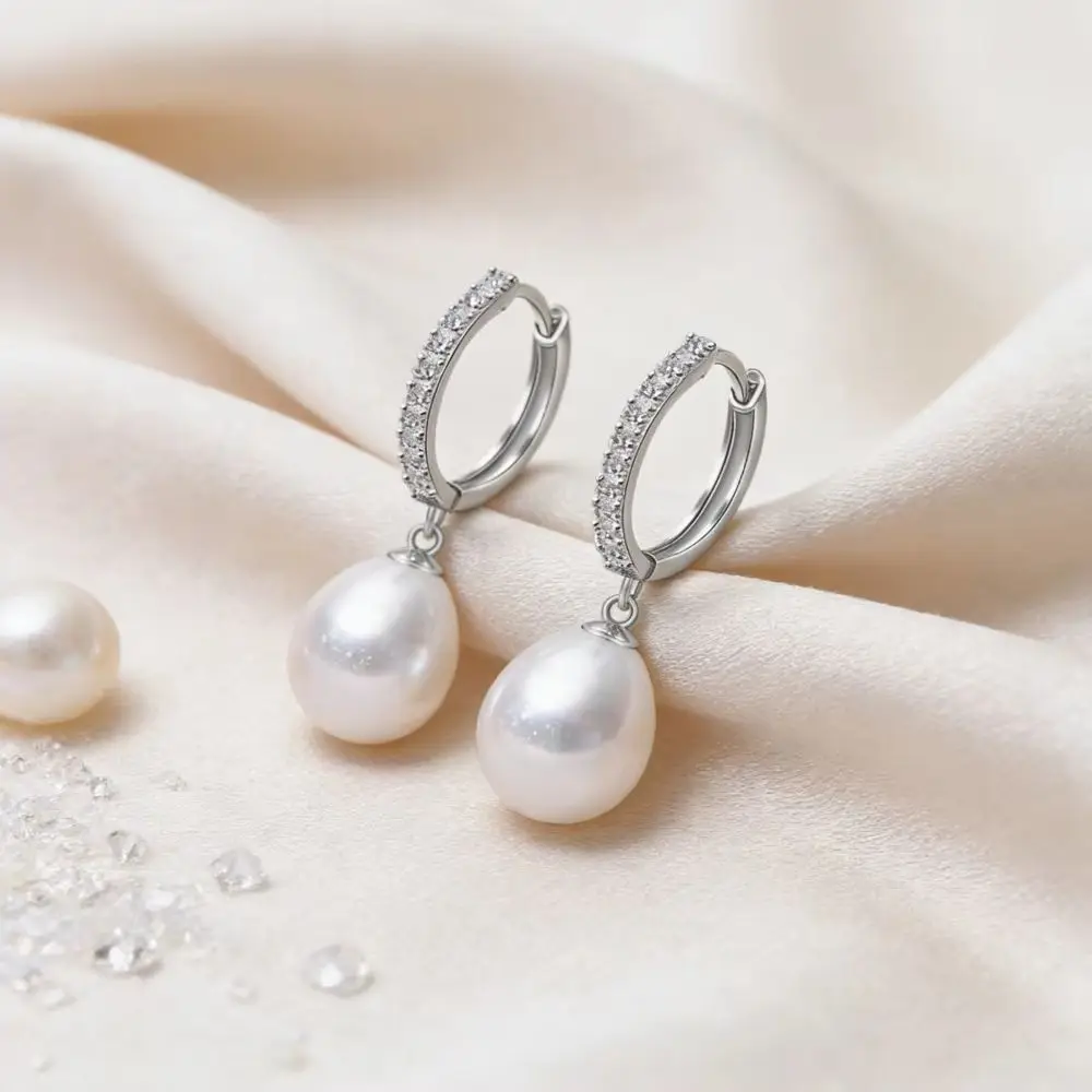 

7-8MM Rice Shape Freshwater Pearl Hoop Earrings for Women Silver Plated White Pink Purple Grey Black Pearl Earrings Jewelry Gift