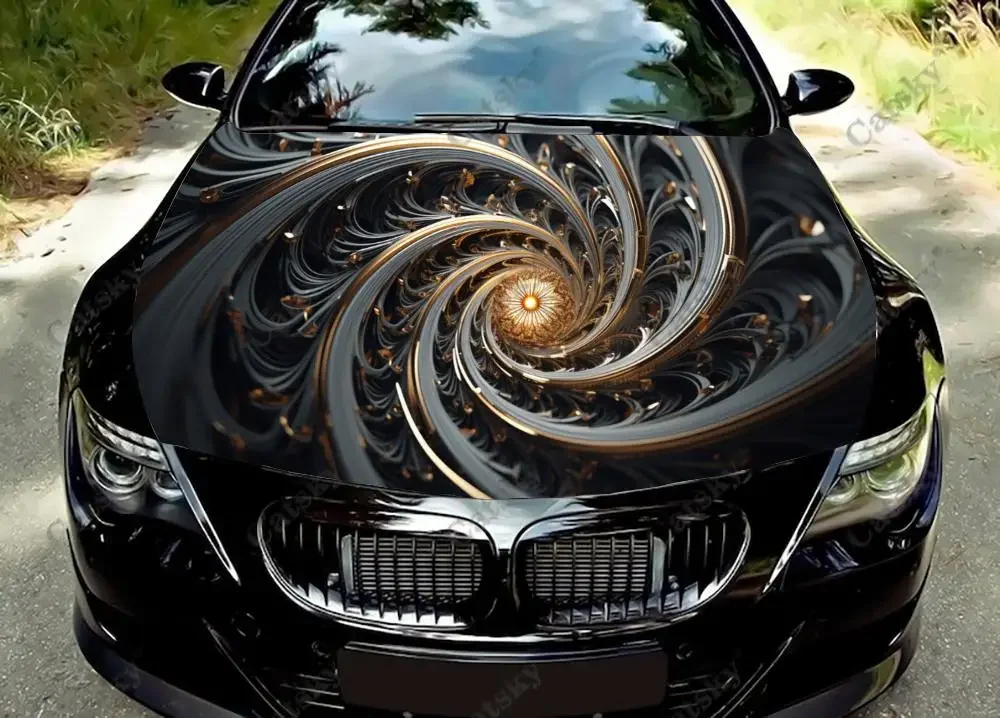 Metal Swirl Art Car Hood Vinyl Stickers Wrap Vinyl Film Engine Cover Decals Sticker Universal Car Hood Protective Film