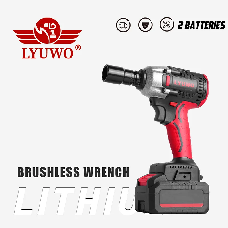 

LYUWO 20V Electric Impact Wrench Brushless Rechargeable Li-Ion Wrench Electric Tool Wrench for Car Tires Auto Repair Tools