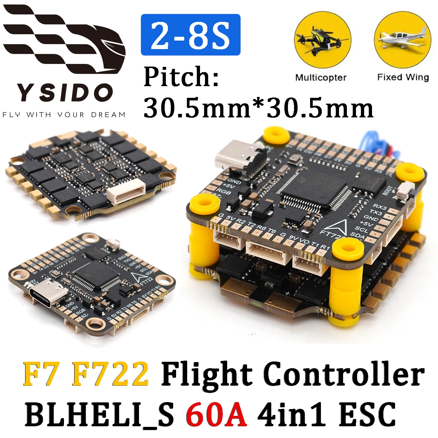

F722 F7 Flight Controller BLS 4-in-1 60A ESC Suit 2-8S 30.5*30.5mm For RC FPV Quadcopter Freestyle Drone Upgrade Accessories