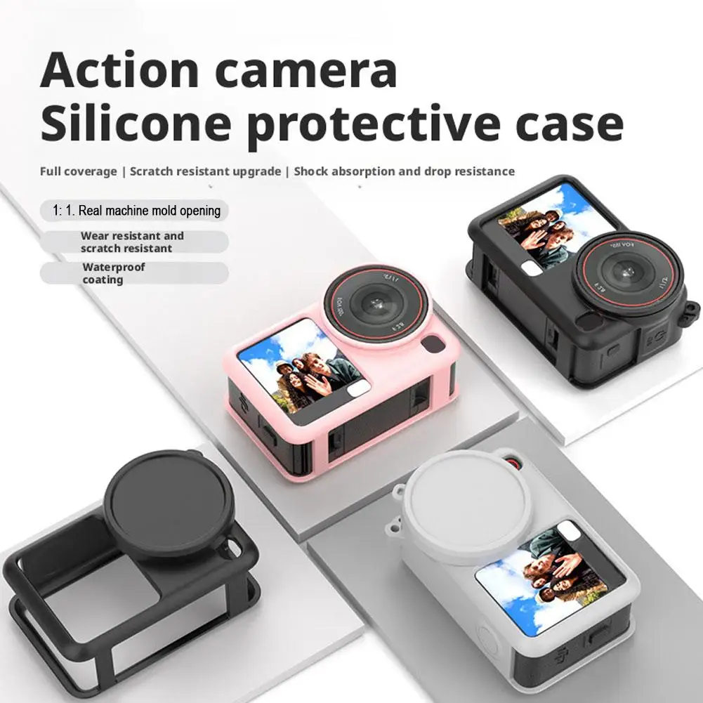 Silicone Case for DJI Osmo Action 6 Soft Non-Slip Anti-Scratch Protective Case Shock-Absorbent Anti-Drop Washable with Lens Cap