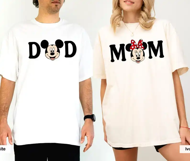Camiseta de Minnie para Mamá y Mickey para Papá, Camisetas a juego para parejas familiares, Camisetas de Mamá, Camisetas de Papá Mickey Mouse