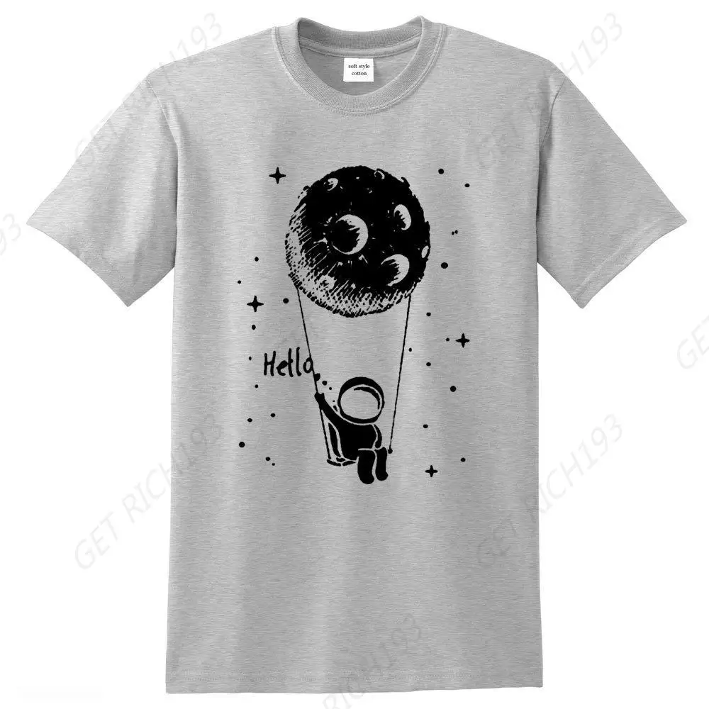 Men T Shirts High Quality  Cotton Funny Spaceman Design Printing Astronaut Hello Swing Cool Loose Tshirt Male T-Shirt