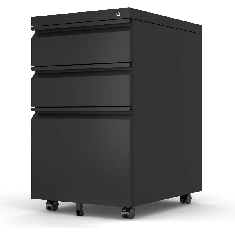 

File Cabinet for Home Office, 3 Drawers File Cabinets with Lock, Rolling Under Desk Filing Drawer on Wheels