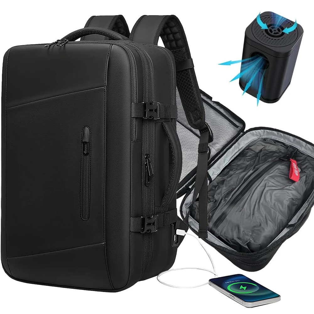 

60L Expandable Airback Backpack With Vacuum Seal Business Back Pack Water Resistant Travel Backpack USB Charging Port Laptop Bag