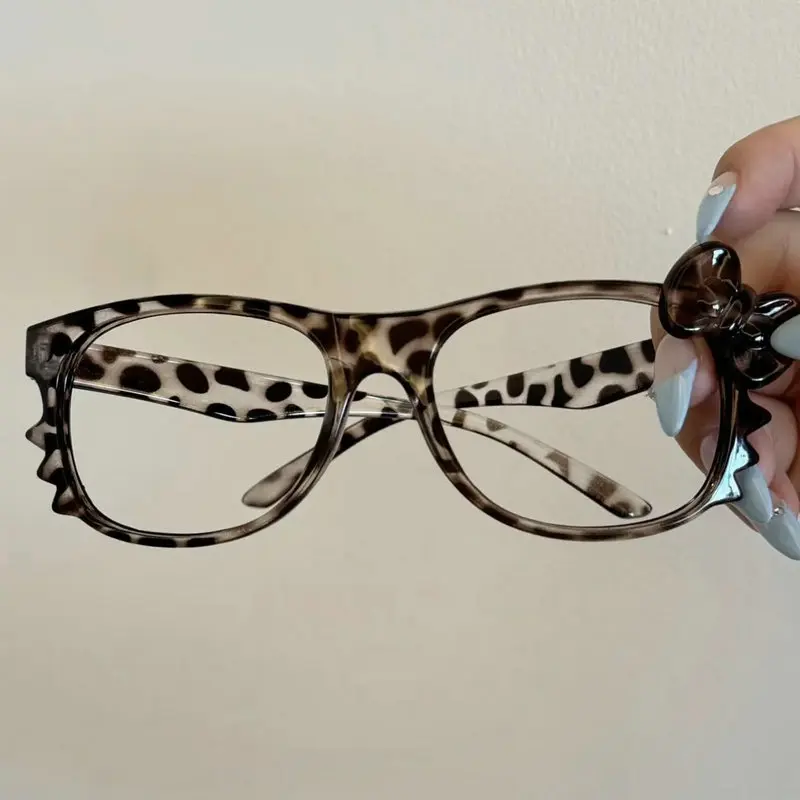 Y2k Leopard Print Bow Glasses Retro Woman Korean Anti-blue Light Eyeglasses Eye Protection Girl Optical Spectacle Eyeglass Frame