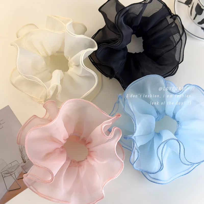 Double Layer Tulle Ruffle Gathered Hair Tie Korean Bun Ponytail Holder for Women Daily Use Lightweight Non Slip Premium Quality