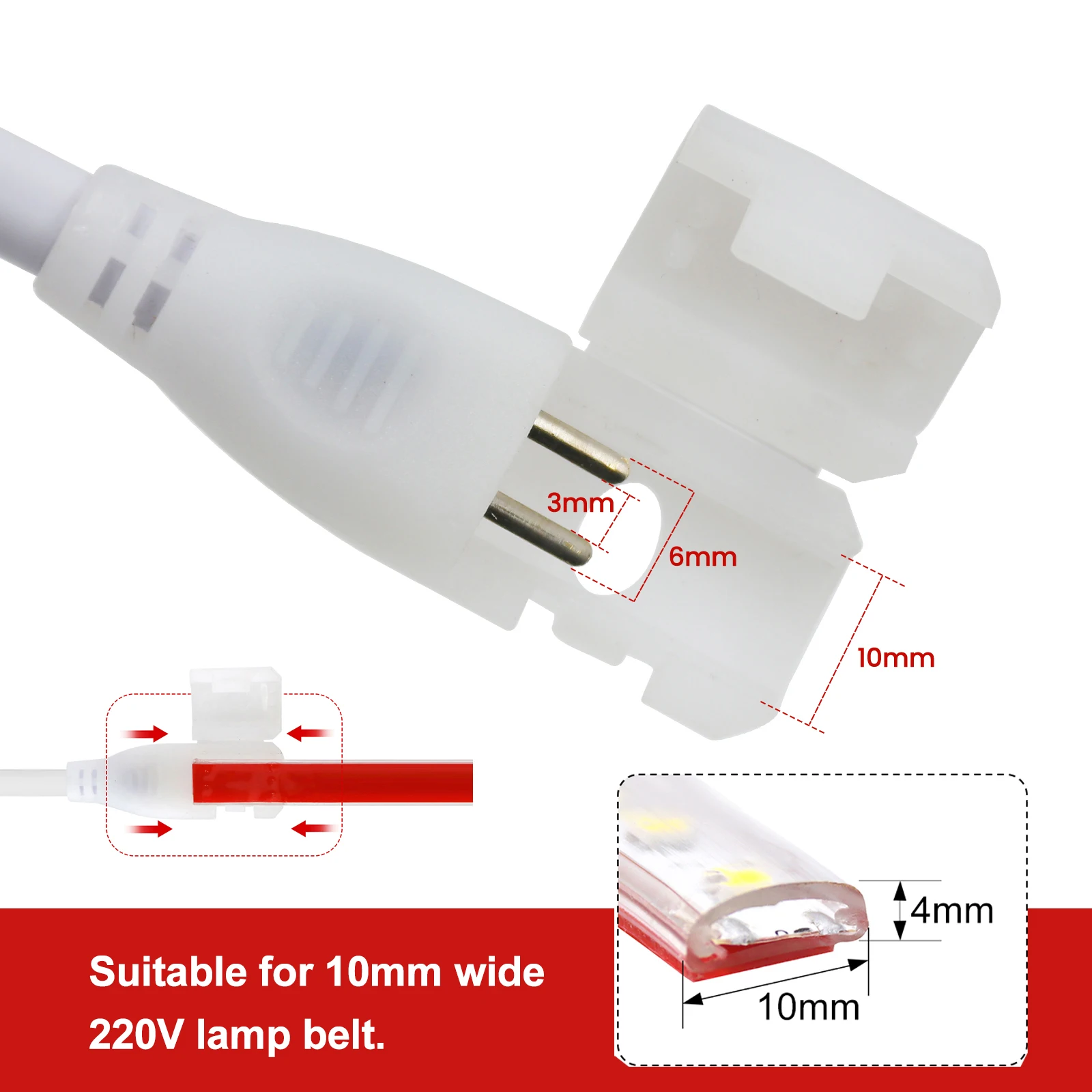 2PIN Cable Use For Size 4MM X 10MM AC 220V LED Strip/COB Strip Light 1PC/5PCS/10PCS/50PCS