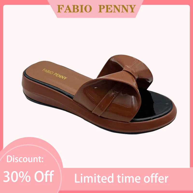 FABIO PENNY2025 nouvelle mode simple brillant luxe femmes sandales confortable populaire pu semelle épaisse mode arc pantoufles