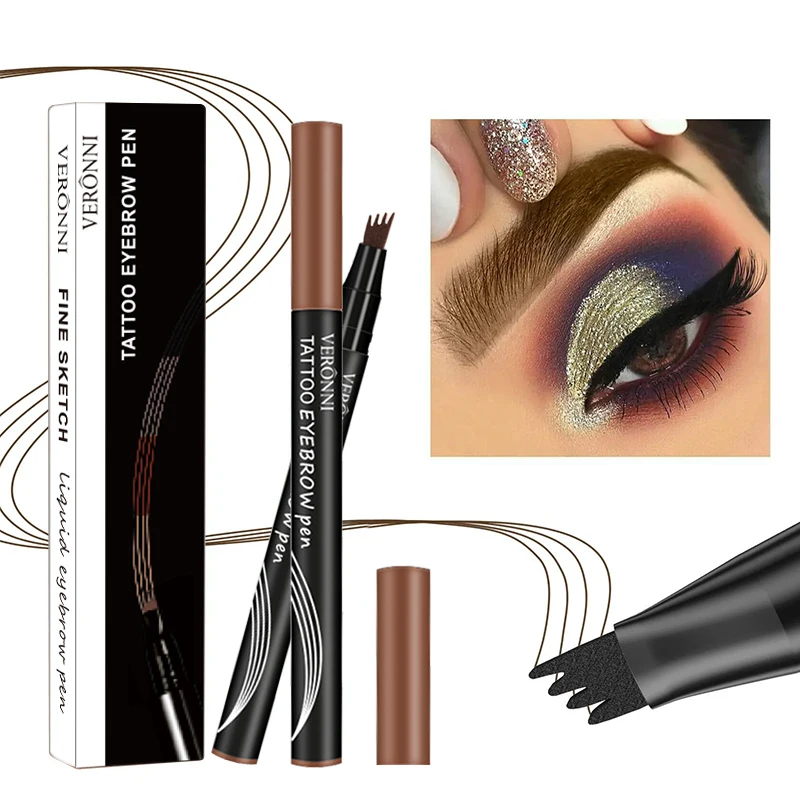 Matita per sopracciglia liquida 4D impermeabile 4 parti, matita per sopracciglia naturale e selvaggia Strumento per trucco per sopracciglia contorno a lunga durata