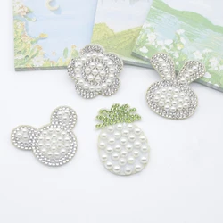 10Pcs Pearl Decorated Mouse Head Flower Rabbit Pineapple Rhinestone Patches for Clothes Home Decor Applique Headwear Supplies