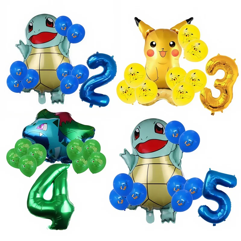 Juego de globos con números de aluminio de cumpleaños de Pokémon, 10 Uds., Pikachu, Squirtle, Charmander, Baby shower, suministros de decoración para fiesta de niño y niña, Globo