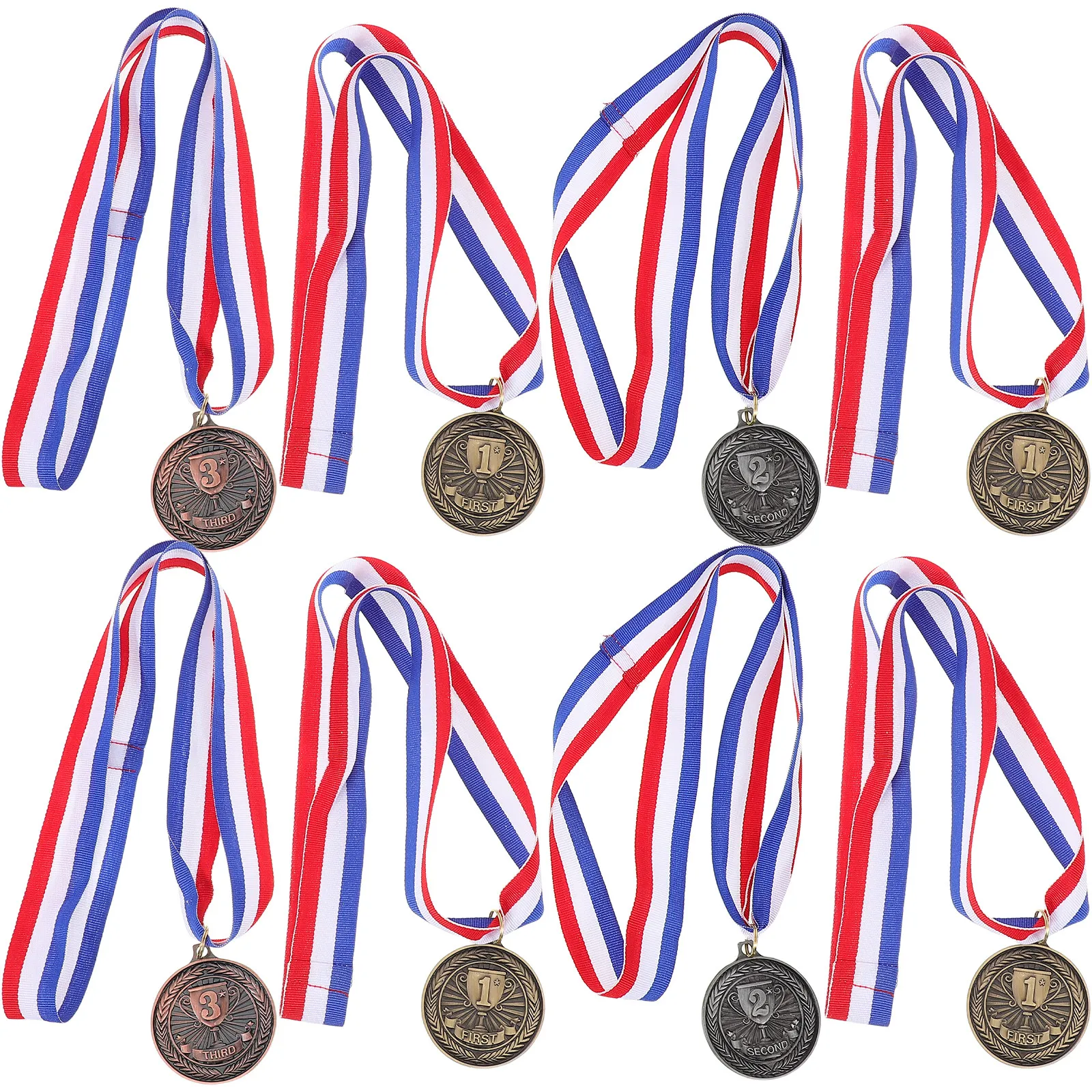 12Pcs School Medals Gold Silver Bronze Alloy Lightweight Neck Ribbon Winner Prize Sports Competition Marathon Awards