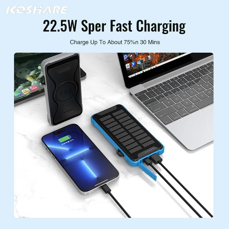 

KOSHAER 2025 New Arrival 10000mAh Magnetic Power Bank Best Selling Online Splash Proof Solar Wireless Charging Portable Type