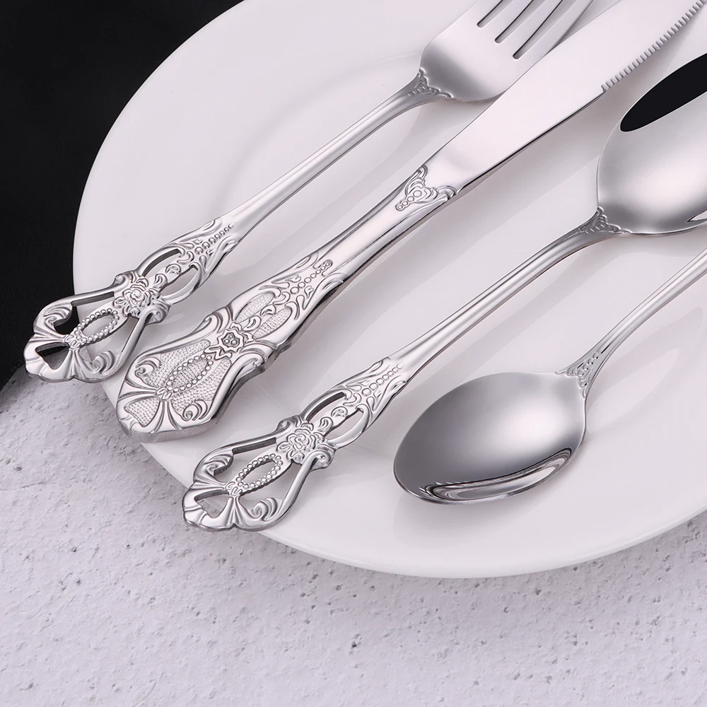 6/24/30 Pieces Sliver Cutlery Set Stainless Steel Tableware Western Luxury Dinner Set Mirror Elegant Knife Fork Spoon Flatware