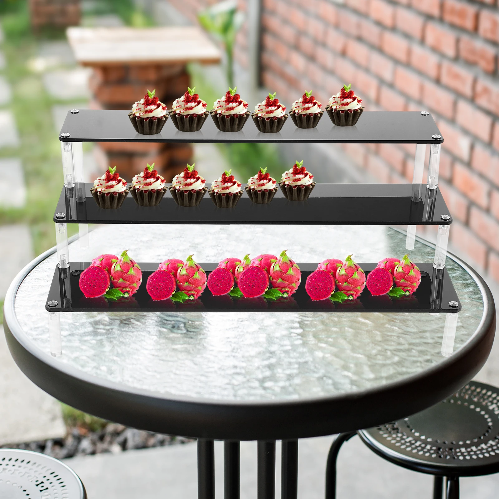 3 Layers Display Rack 30x8cm Black Large Storage Strong Load bearing Home Shop Decor Collectibles Shelf Booth Craft St