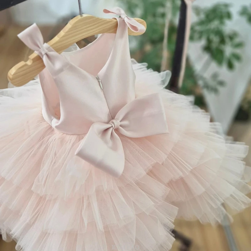 Elegant Wedding Flower Baby Girls Birthday Tulle Dress Children Vestido Birthday Party Flower Princess Dresses Cake Tutu Gown