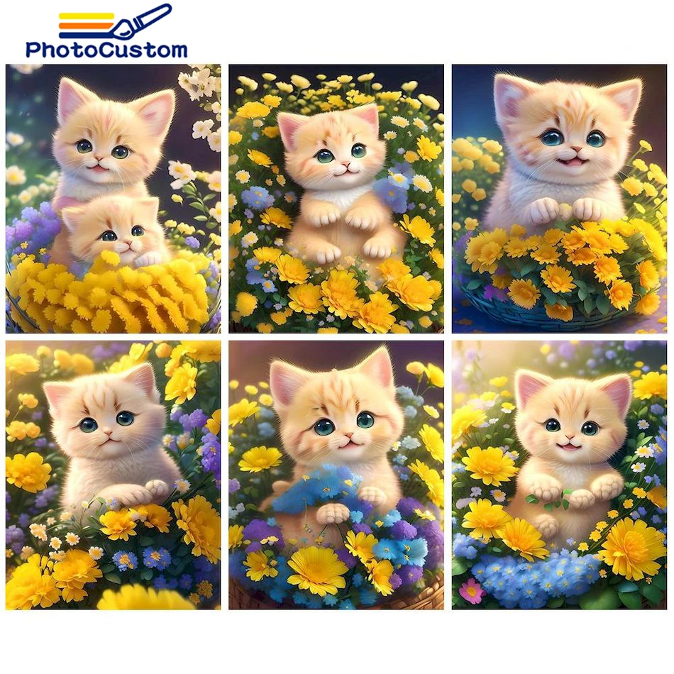 

PhotoCustom Coloring By Number Kits Handpainted DIY Frame Picture By Number Animal Cat Drawing On Canvas Home Decor Wall Art