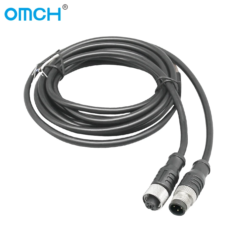 OMCH M12 4 Pins sensor Conncetor PVC Electrical Aviation Connectors 5M  Male Female Type Waterproof Socket Plug