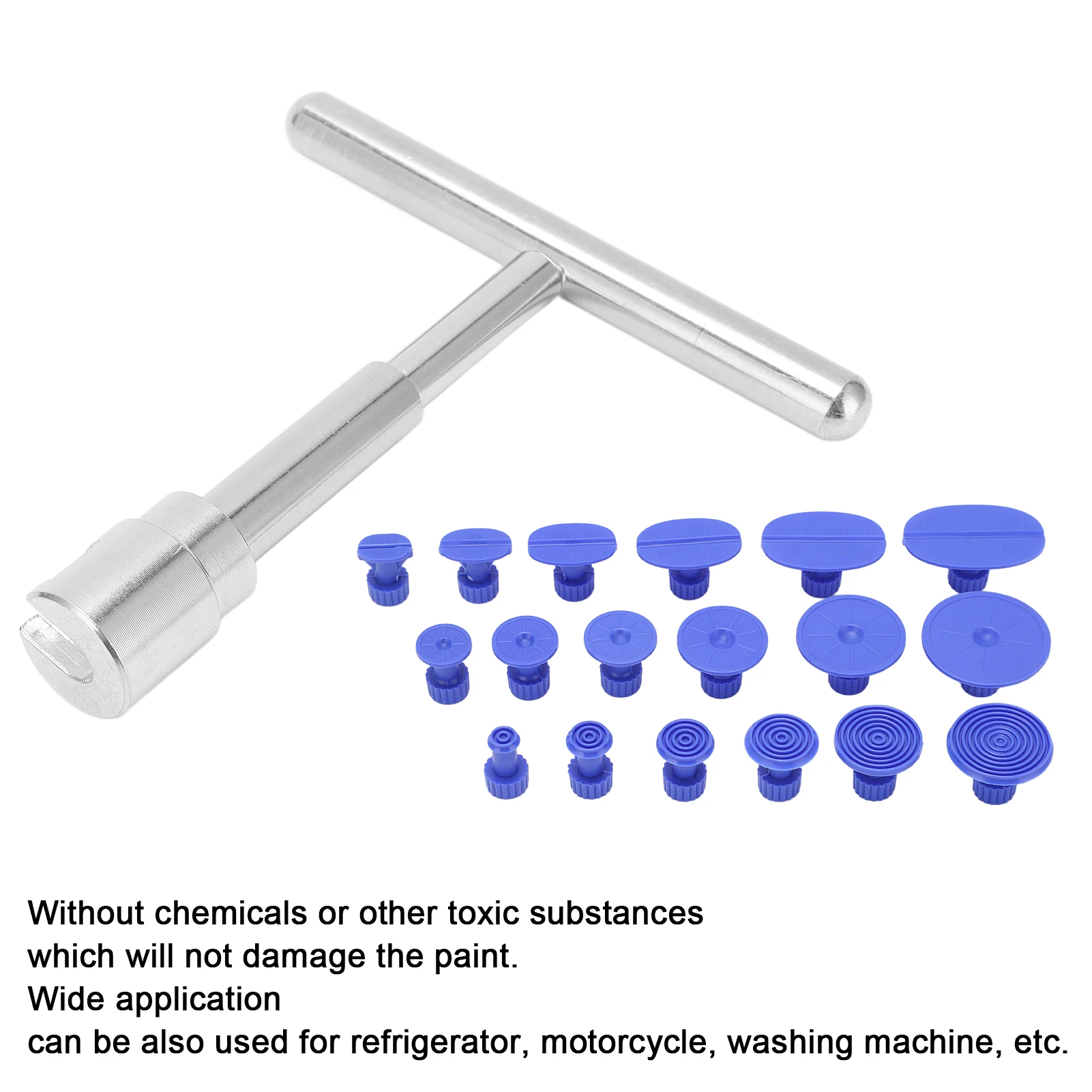 

Paintless Dent Removal Puller T Bar With 18pcs Pulling Tabs Kit Auto Body Damage Repair Hand Tool