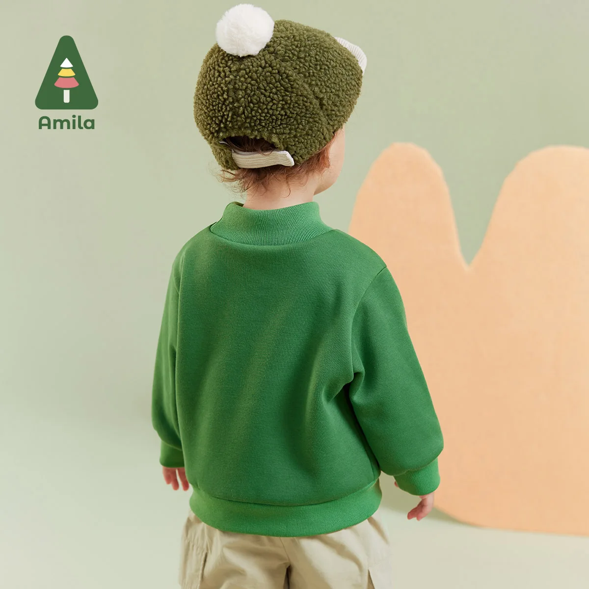 Amila Baby Children Hoodie 2024 Winter New Multicolour Mock turtleneck Fleecing Embroider Cute   Baby Clothing