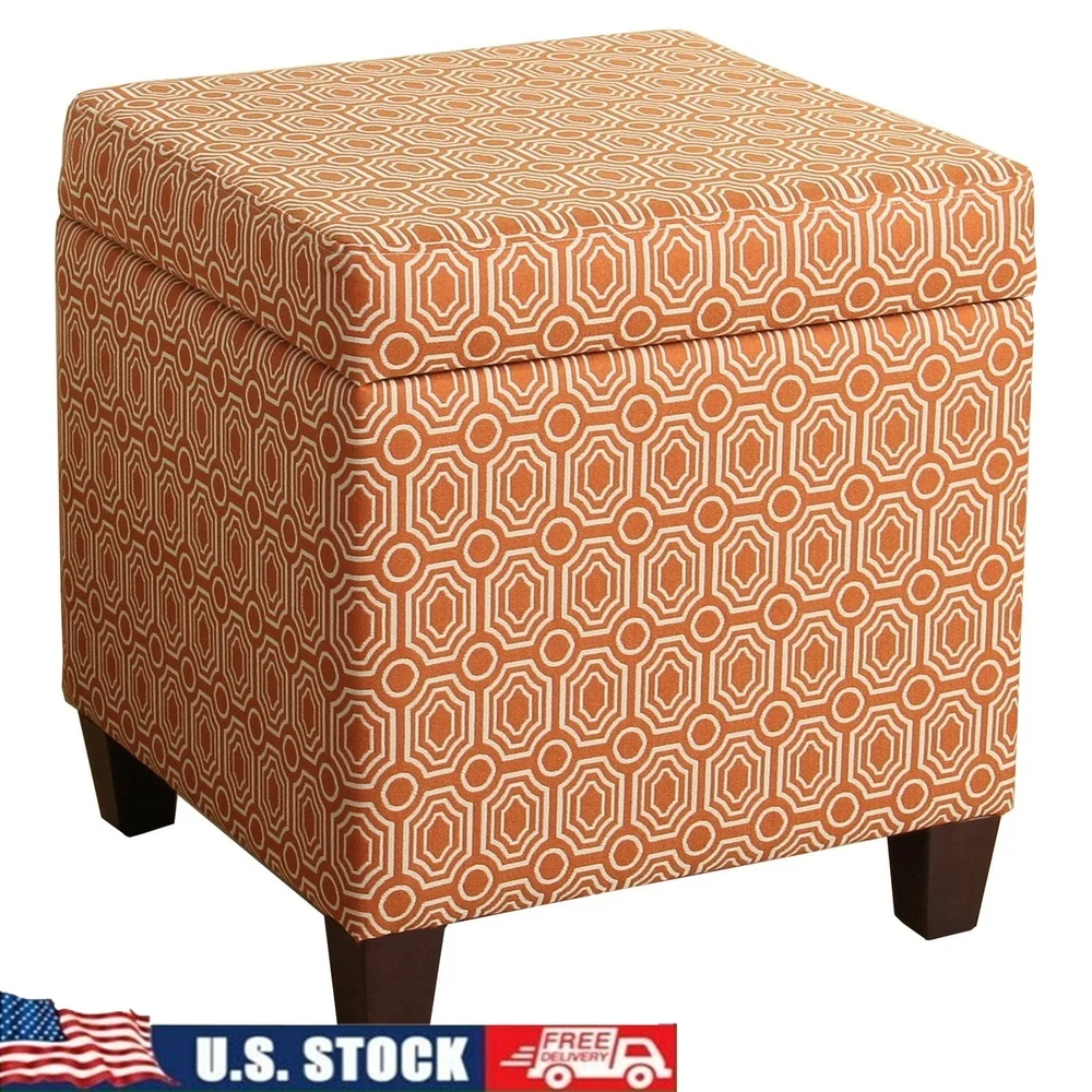 

Geometric Patterned Square Wooden Ottoman with Lift Off Lid Storage in Living Room Bedroom Multi-purpose Use