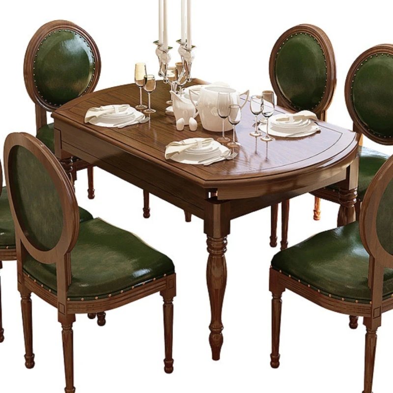 American rural solid wood dining table and chair combination, household 6 people retractable dining table