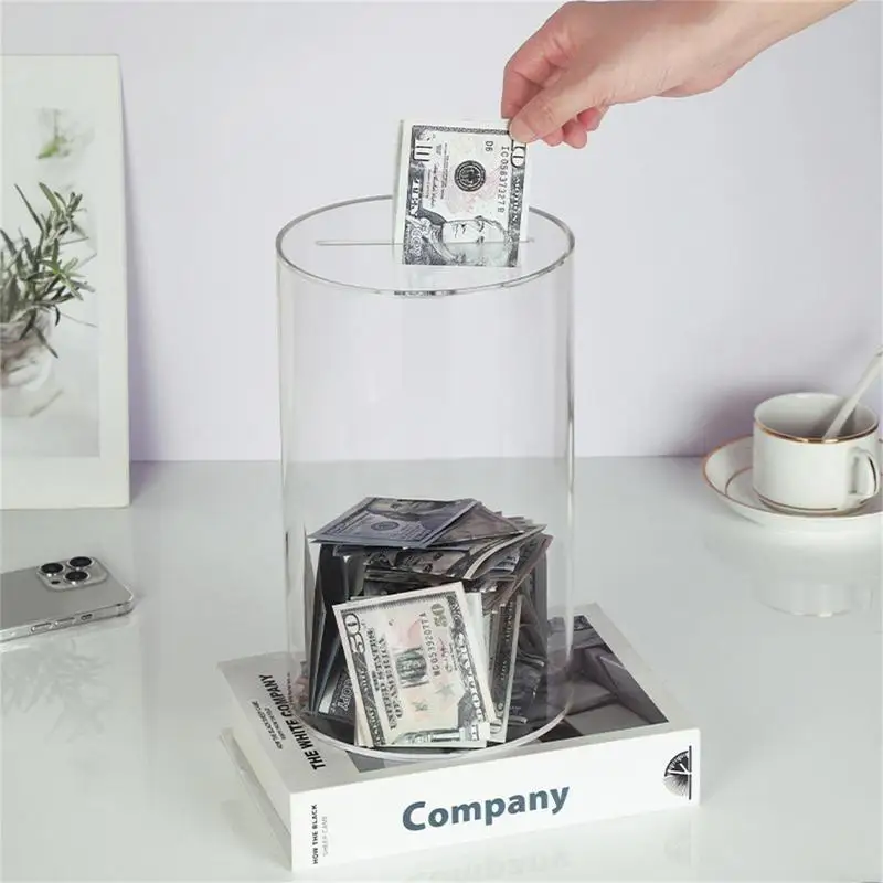 Acrylic Piggy Bank Transparent Unopenable Piggy Banks Durable for Adults Break to Open, Clear Piggy Bank Savings Jar Cash Coins